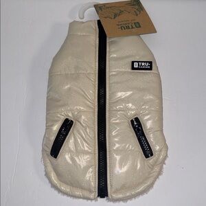 NWT Tru-Canine Pet Cream Sparkle Zip Up Faux Fur Lined Puffer Dog Jacket Sz S